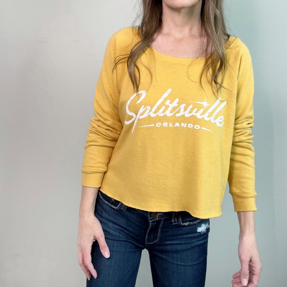 MV SPORT Splitsville Orlando golden yellow cropped sweatshirt size Large